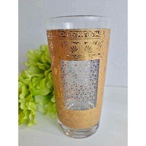 Vintage Pasinski Kashmir Highball Glass Cocktail 22kt Gold Mid Century 5 3/4"